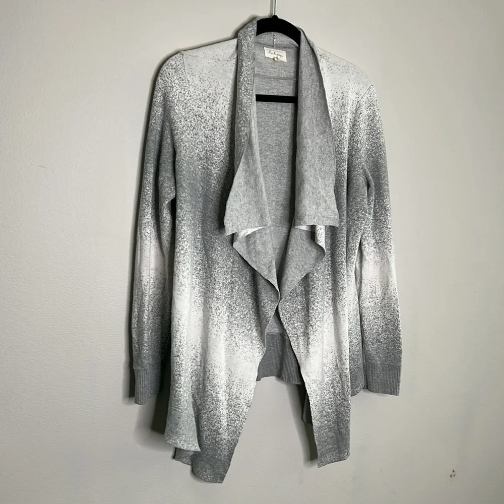 LOU & GREY gray and white blurred striped open front cardigan size Medium - Picture 5 of 14
